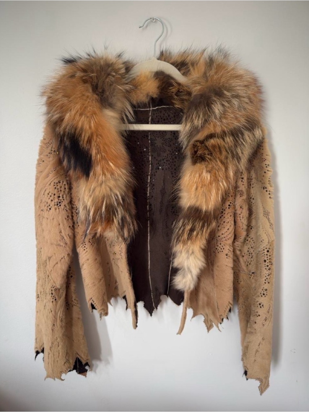 Tan Faux-Fur Trim Suede Jacket - Picture 2 of 4